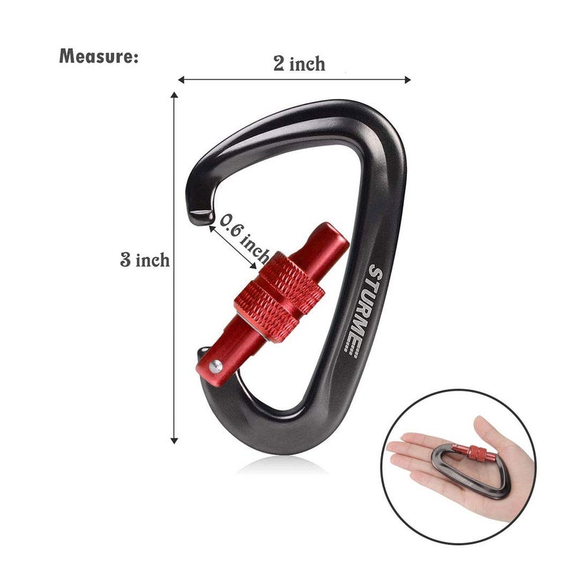 STURME Carabiner Clip 12KN Aluminium Wiregate Lightweight Heavy Duty Large Strong Durable D-Ring Hooks Spring Snap Link Keychain Clips Set for Hammock Improved Design for 2024(Red) - Image 2